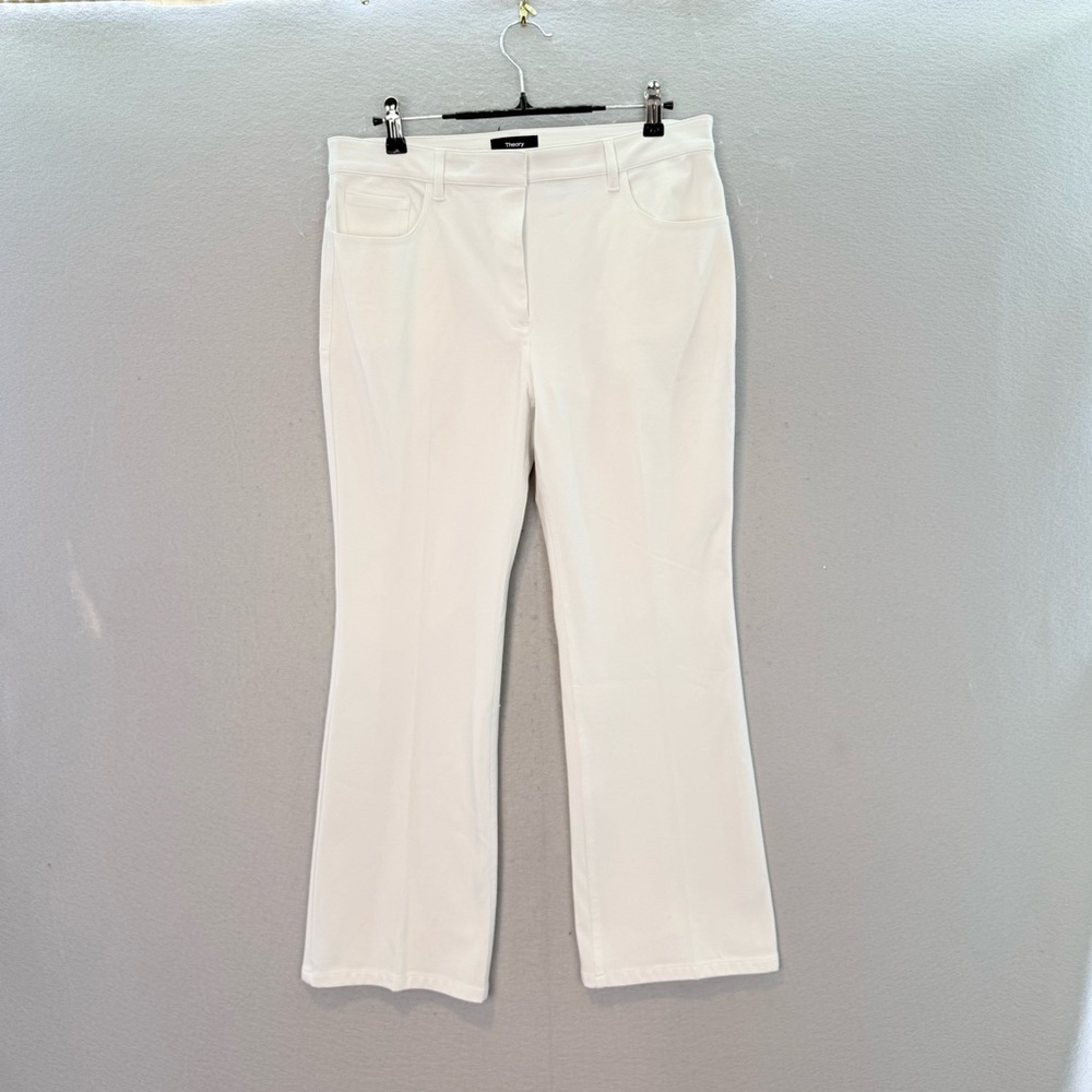 Theory - women’s white cotton blend regular waist straight cropped pants size 8 - Picture 2 of 5